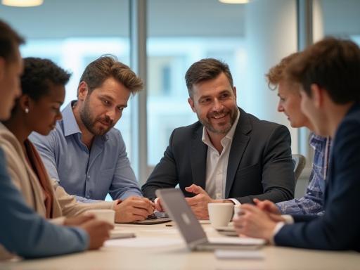 Professional team collaborating in a modern office