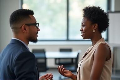 Two people practicing interview skills