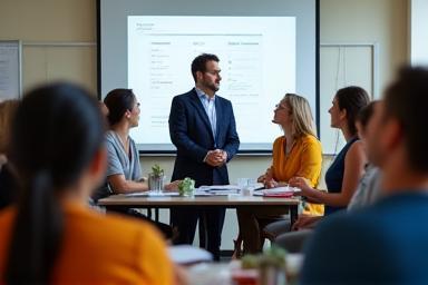 Group collaborating in a training session